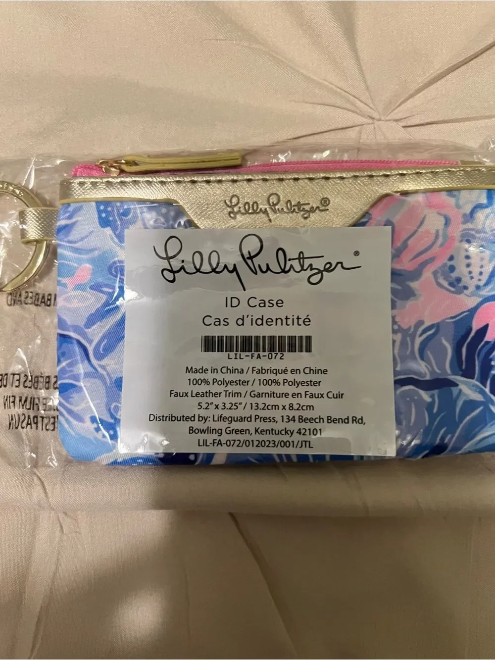 Lilly Pulitzer Blue and Pink Floral ID Case with Gold Trim